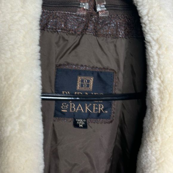 Byrnes & Baker Brown Leather Wool Collar Bomber Jacket Coat Size M - Picture 4 of 4